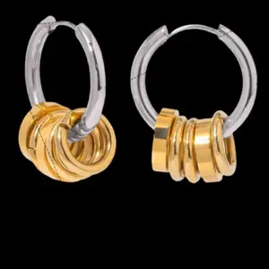 Multihoop Two Tone Stainless Steel Non Tarnish Waterproof Earrings Gold & Silver Color Design