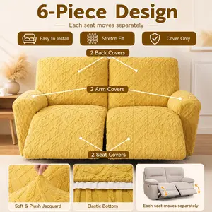 Recliner Sofa Cover Double-Sided Jacquard Velvet Stretch Slipcover, Full Coverage Washable Furniture Protector with Elastic Bottom & Side Pocket, Stay-in-Place Anti Scratch Cover Only for Manual Electric Recliner, Massage Chair, Living Room