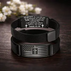 American Flag Cross Bracelets for Men , Bible Verse Stainless Steel Adjustable Bracelet Religious Christian Jewelry Gifts for Thanksgiving Christmas Stocking stuffers Grandson Son