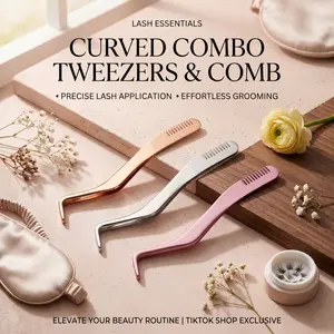 Stainless Steel Lash Tweezers with Comb, 2-in-1 Eyelash Extension Tool, Anti-slip Precision Lash Applicator for Beginners, Professional Grooming & Lash Separator for Makeup Artists