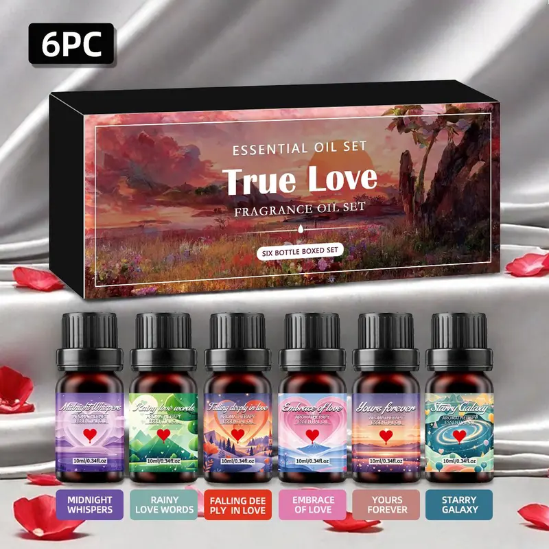 Essential Oil Set, 6 Counts/box Romantic Series Essential Oil, Home Fragrance Room Fragrance Scent Diffuser Oils for Diffuser, Car, Humidifier, Birthday Gift, Scented, Aroma
