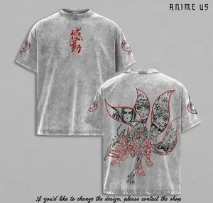 Naruto Kurama Nine Tails Shirt Vintage Washed Oversized T Shirt Anime Graphic Back Sharingan Streetwear Heavy Cotton Tee Manga Fans Unisex Gym Pump Cover