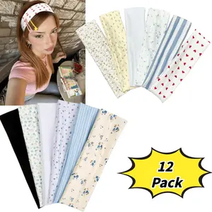 12 Pack Cute Headbands for Women- Heart, Floral& Stripe Print Fashion Hairbands, Soft Elastic Hair Accessories for Daily Wear