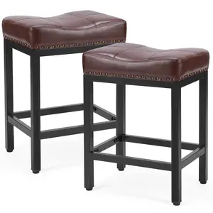 Saddle Bar Stool Kitchen Stools, Sturdy Steel Frame，PU Leather Chair,2 PACK Counter Height Barstools Barstool Set