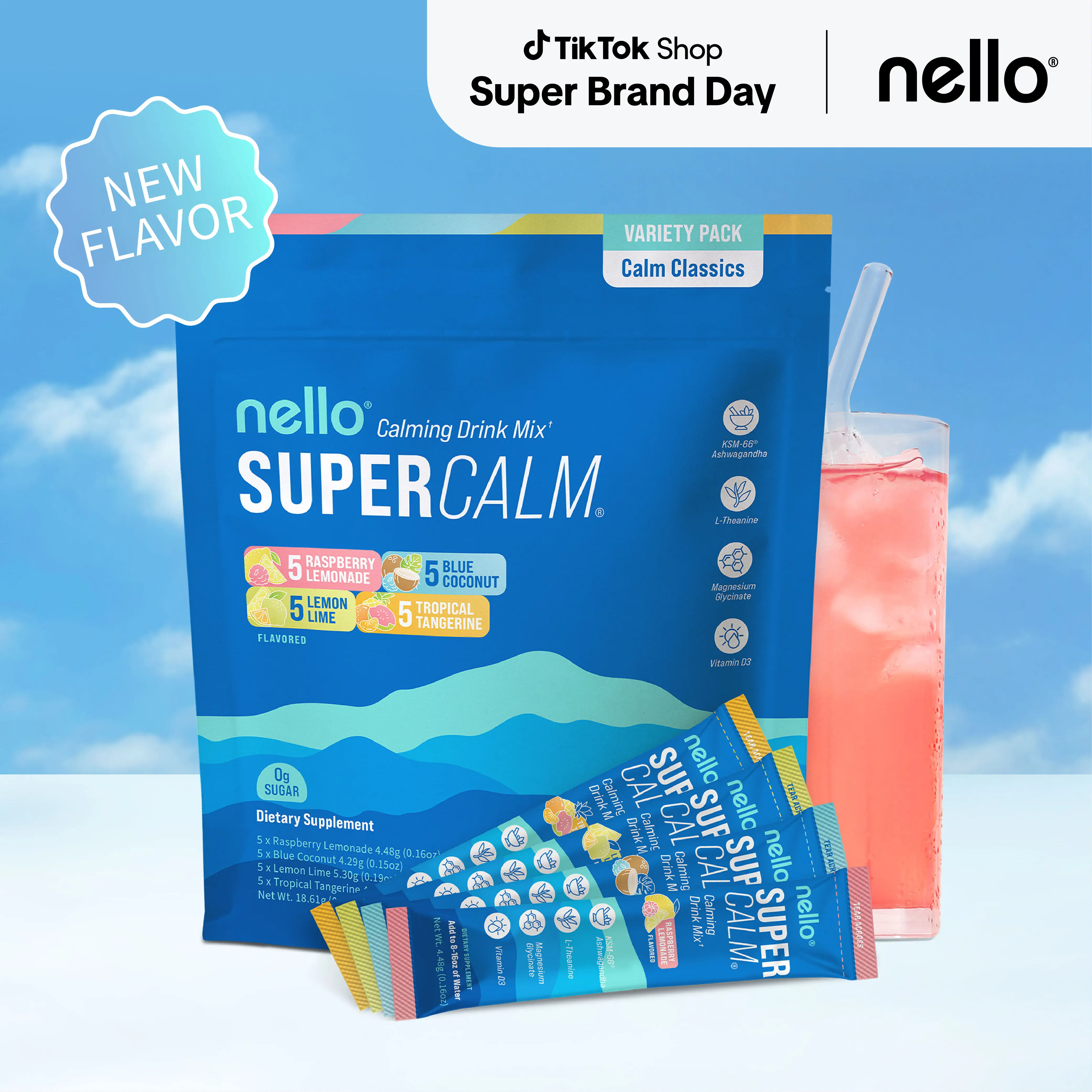 Nello Supercalm Variety Pack - Original Flavors - Calming Drink Mix Supplement w...