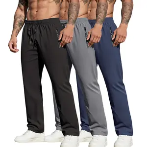 Men’s 3-Pack Minimalist Fashion Ice Silk Casual Athletic Pants — Drawstring Waistband, Zipper Pockets, Skin-Friendly Comfort, Essential for Warm Weather and Everyday Wear