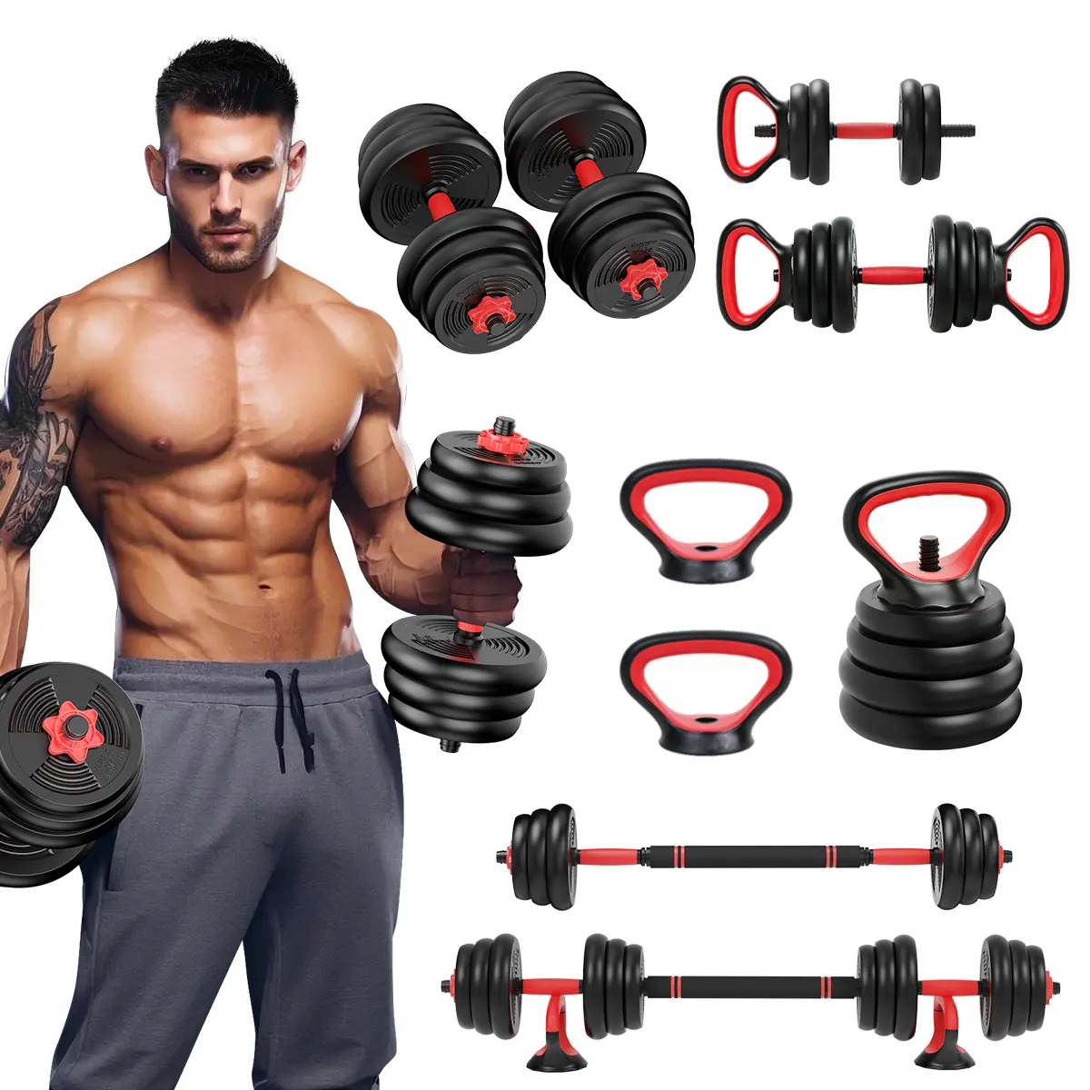 RELIFESPORTS 6-in-1 Adjustable Dumbbell Set | Squat Bar & Tire Flipper Included | Free Weights for Men & Women | Space-Saving Multifunctional Home Gym Equipment summerwins