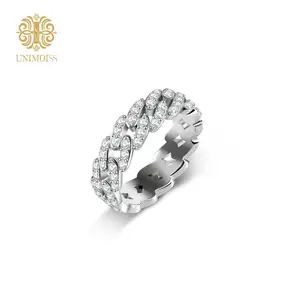 Unimoiss 96-Piece Round 7A Lab-Created Moissanite Ring, S925 Silver Cuban Link Ring, Non-Fading Hypoallergenic & Stackable.​Unisex and versatile, perfect for daily wear, parties, banquets, and gift-giving for occasions like birthdays and anniversaries.​