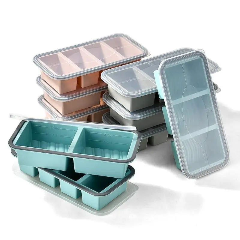 Silicone compartment lunch box, sealed soft lid food freezing and preservation box, anti slip bottom, high and low temperature resistance, easy to clean, essential portable lunch box for meal preparation