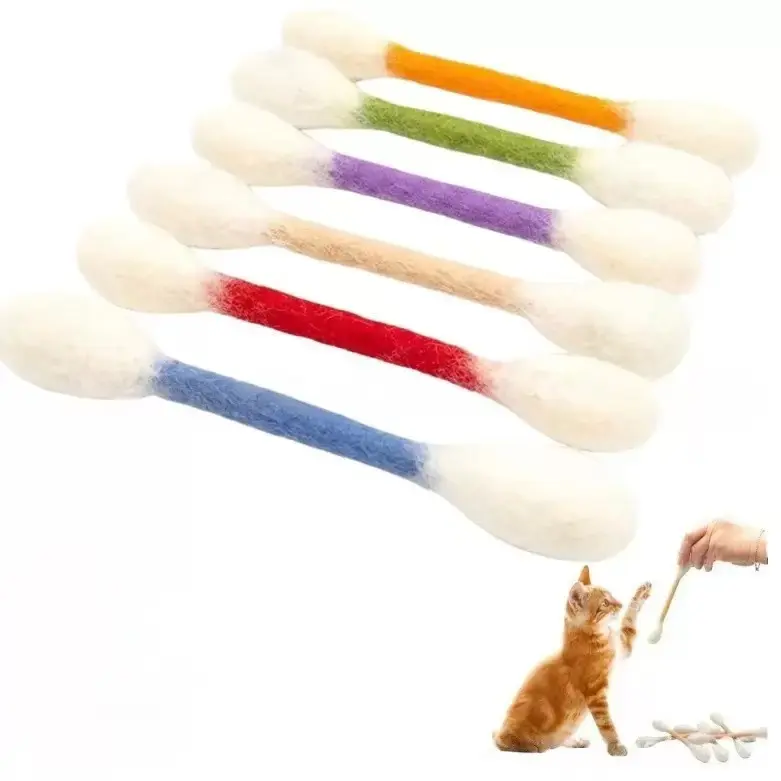 6-Pack Stripe Giant Q-Tip-Shaped Plush Cat Interactive Toys - Soft Felt Teething Sticks, Durable Indoor Kitten Chew Accessories for Teeth Cleaning, Indoor Boredom Fix, Playtime & Hunting Instinct Stimulation