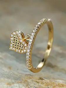 1 PC Romantic Cubic Zirconia Heart Ring For Women For Mother's Day Gift Party Jewelry Artificial Zircon Rings Heart Shaped Ring Heart Design Ring