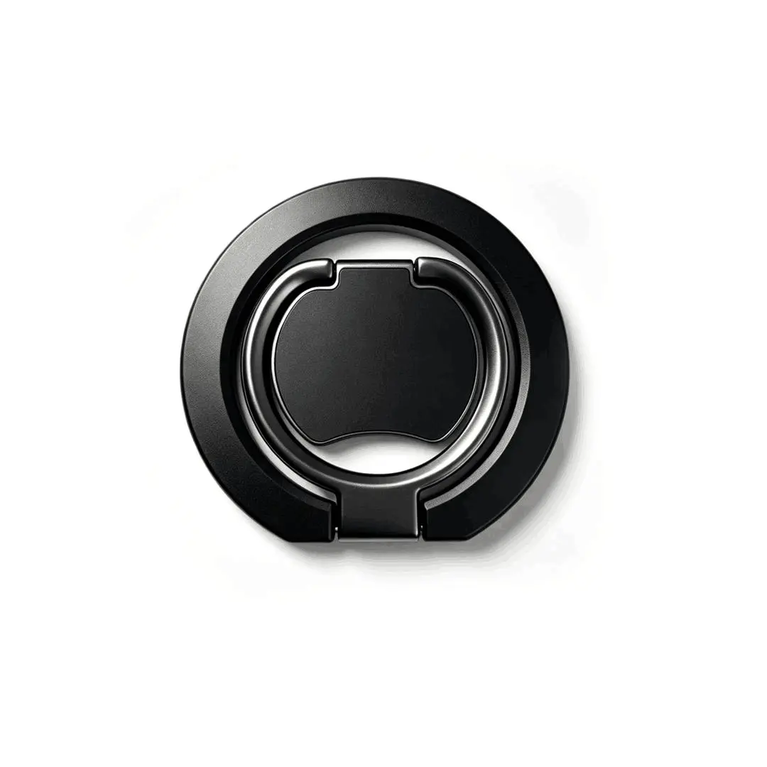 2-in-1 magnetic ring holder features 360° rotation, is compatible with all models, provides a secure grip, and is easy to install. Made of zinc alloy with strong magnets on both sides, it functions as both a ring holder and a MagSafe-compatible stand. Cel