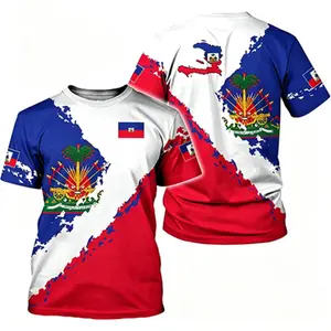 Men's summer crew neck printed T-shirt, casual loose T-shirt with national flag print, breathable sports short-sleeve top