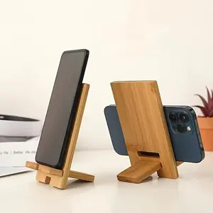 Wooden Desktop Phone Stand, Square Smartphone Holder, Natural Wood Grain Surface, Stylish Office Organizer, Elegant Desktop Decoration