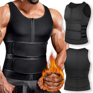 Men Sauna Shirt, Sauna Sweat Vest, Waist Trainer Tank Top, Neoprene Zipper Vest Trimmer Body Shaper, Double Sweat Belt Body Shaper for Gym Workout