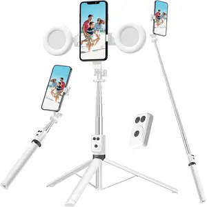 Selfie Stick Tripod with Fill Light, Phone Selfie Stick,Durable Stainless Steel Design,Bluetooth Remote Control,and Stable Three-Legged Support for Live Broadcasts,Video Shooting (White)