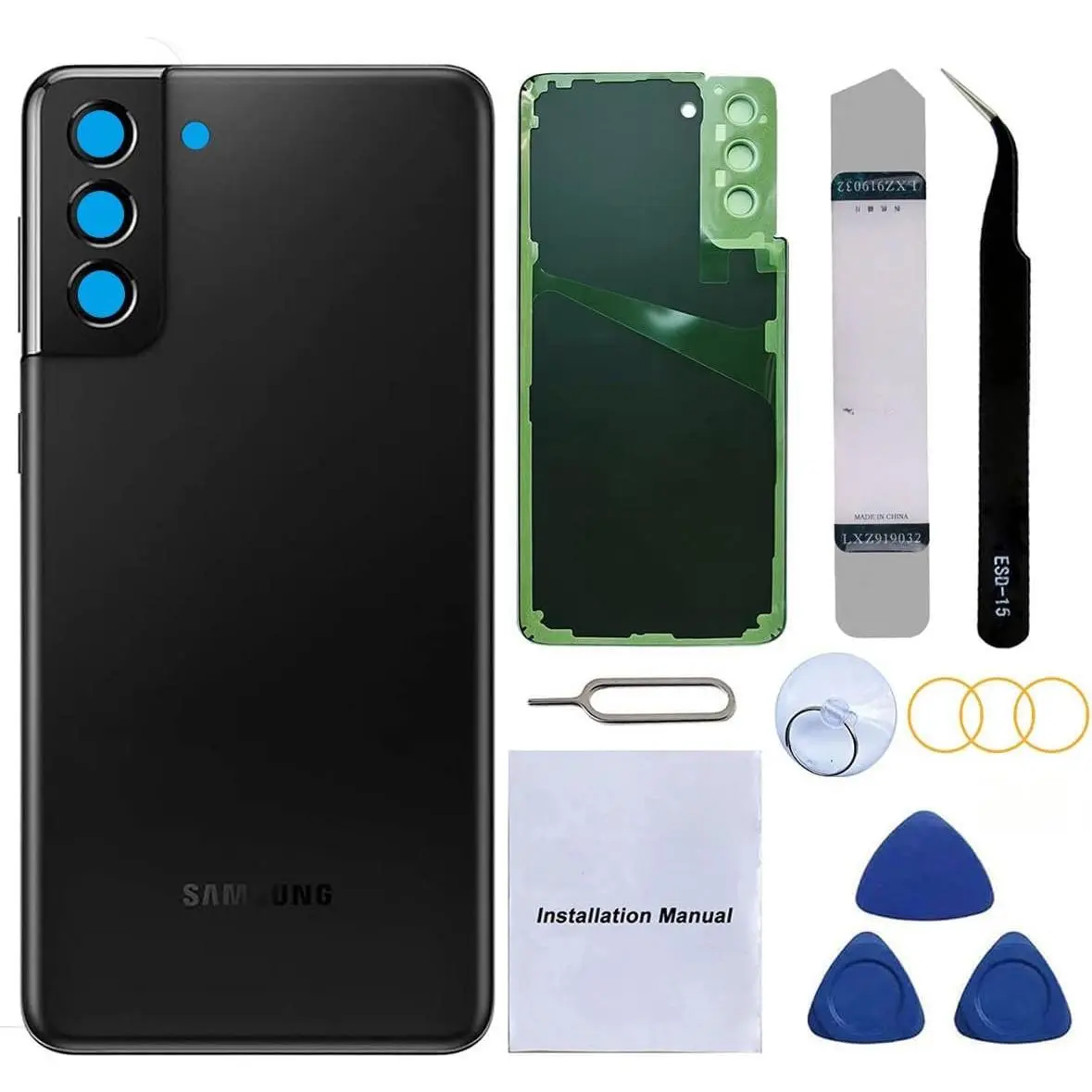 Rear  Glass Replacement for  Galaxy S21 Plus 6.7 inches with Reparing Toolkit and Pre-Installed Adhesive (Phantom Black)