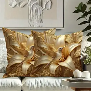 Floral Bird Pattern Pillowcase Set, 45x45 Cm Polyester Luxury, Zipper Closure, Farmhouse Decor, No Insert