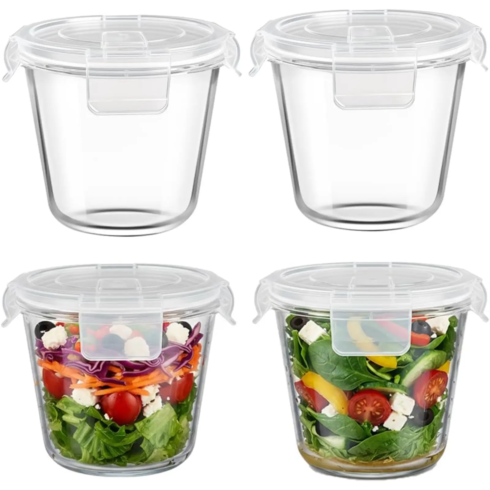 Kitchen 3-Cup Round Glass Food Storage Containers with Airtight Lids, 23 oz BPA-Free Heat-Resistant Meal Prep Containers, Microwave/Dishwasher/Fridge Safe for Soup & Leftovers (White, 4 Pack) Sohochic