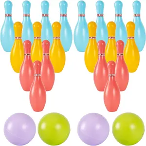 2 Pack Indoor Outdoor Bowling Set Includes 20 Bowling Pins 4 Plastic Balls Lawn Bowling Toy for Kids Boys Girls Family Party Birthday School Educational Gift Color Set 1