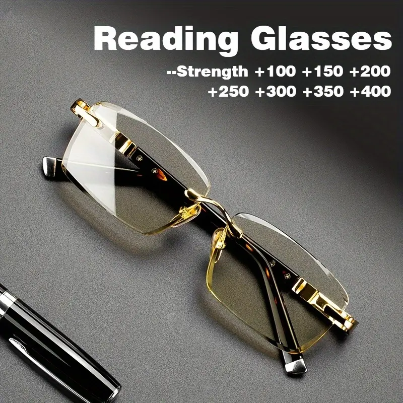 Rimless Reading Glasses +1.00 to +4.00, Lightweight Metal Square Frame Readers for Men Women, Comfortable & Clear Vision, Single Item