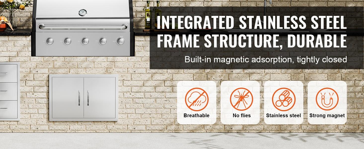 BBQ Access Door, 28W x 19H Inch, Double Outdoor Kitchen Door, Stainless Steel Flush Mount Wall Door with Handles, Suitable for BBQ Island, Grilling Station, Outdoor Cabinet and Island Enclosures, Weather Resistant