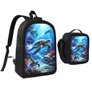 Cute Dreamy Ocean Turtle Backpack and Lunch Bag Set Bundle Large Capacity Backpack with Insulated Lunch Tote Lightweight Durable Multi Pocket Design Comfortable Shoulder Straps Travel Daily Use Organizer Stylish Matching Set Unisex
