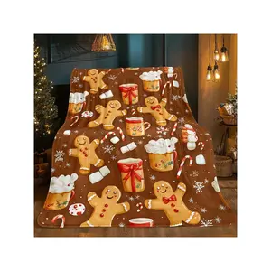 Cozy Festive Christmas Gingerbread Men & Hot Cocoa Marshmallow Throw Blanket