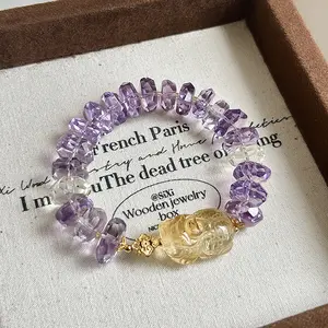Amethyst Bracelet Women's Rich Lucky Beads Citrine Lucky Beads Crystal String Beads S925 Silver Bracelet
