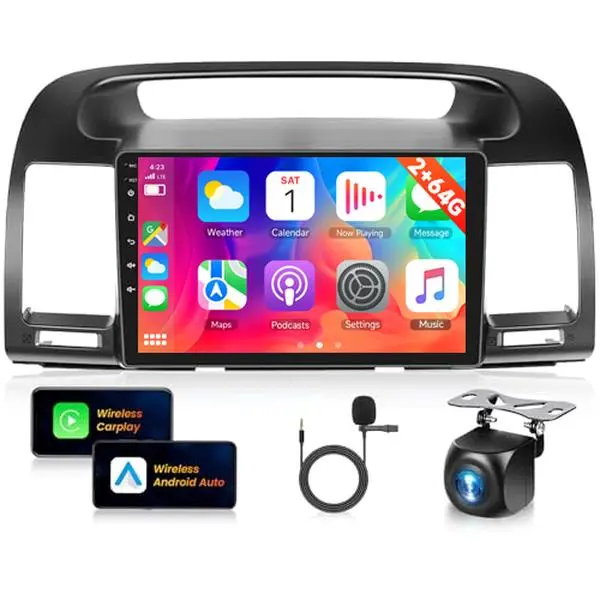9-Inch Tempered Glass Touchscreen Car Radio for 2000-2006 Toyota Camry - Android 15 2G+64G Car Video Player with Wired CarPlay, Android Auto, 1080P, Bluetooth, WiFi, AHD Backup Camera | Single-Din/Double Din Touchscreen Options, Father's Day Gift, Android