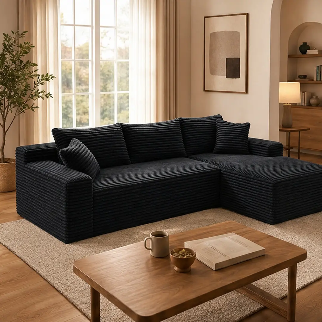 ARCH Jumbo Corduroy Cloud Modular L-Shape Sectional Sofa - 106.3in, 4-Seat Reversible Chaise, Deep Seats, Minimalist Living Room Compact Multi-Use Easy-to-Use Deep Living Room Furniture, No-Assembly Apartment Couch for Watch Party