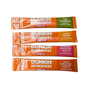 Dunkin Refreshers Zero Sugar Drink Mix- 4 Sticks - Kiwi Watermelon, Mango Pineapple, Strawberry Dragonfruit, & Peach Passion Fruit Flavor.