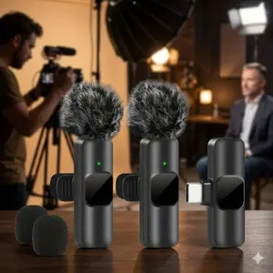 Portable Wireless Lavalier Microphone Kit: Clip On Mic, Type-C Plug & Play for iPhone Android, Compact Noise-Canceling Mic for Vlogging, Live Streaming, Content Creation, YouTube TikTok Podcasts, USB Mic