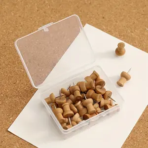 30pcs Wood Push Pins, Wooden Head Stainless Steel Point, Decorative Thumb Tacks, Cork Board Thumbtacks, Cute Thumbtack for Wall and Bulletin Board
