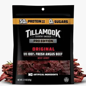 Tillamook Beef Jerky, Country Smoker PRO Edition, Zero Sugar, Original, 2.14 Oz, Real Hardwood Smoked Fresh Angus Beef, Low Carb, High Protein, Ready to Eat Keto Snack for Athletes, Gluten Free