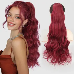 Brown Loose Wave Drawstring Ponytail Extension | Long Curly Synthetic High Ponytail | Voluminous Heat Resistant Ponytail for Women