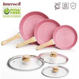 Innerwell 6 Pcs Nonstick Pink Frying Pan Set Toxin-Free 8" 9.5" and 11" Frying Pan  Innerwell