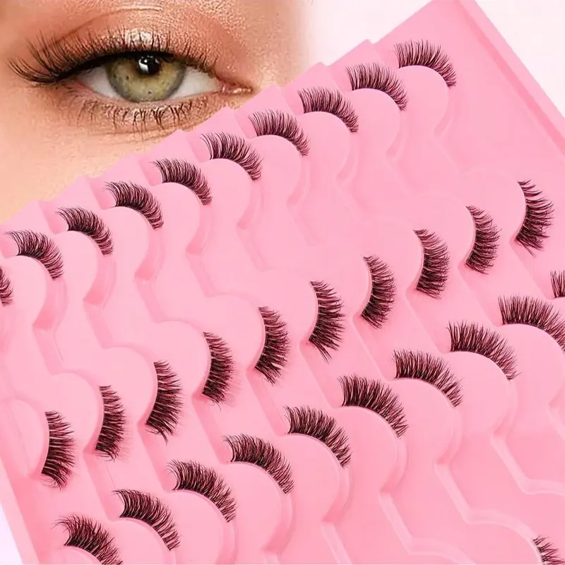 20 Pairs Half Lashes Natural Look, Clear Band Wispy Fluffy Cat Eye, Short Accent Lashes for Eyes, Separated False Eyelashes, Enhance Your Gaze Instantly, Doll Eyelashes, Cosmetic Lashes