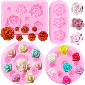 Rose Flower Fondant Mold Flower Candy  Molds For Cake Decorating Cupcake Topper  Polymer Clay Gum Paste Set Of 4