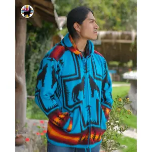 Blue Wolf Spirit Alpaca Wool Jacket. Handcrafted by Indigenous Hands. Super warm and soft. Machine Washable