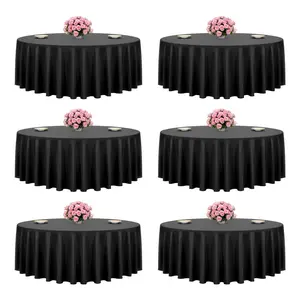 6-Pack 120-in Diameter Black Round Polyester Tablecloths, Stain-Resistant, Wrinkle-Free, Machine Washable Table Covers Set for Wedding, Formal Events, 6 Pcs