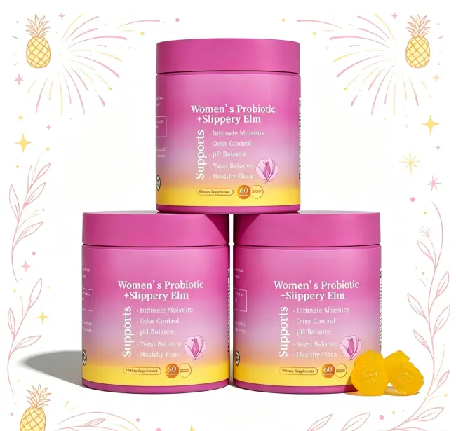 [Limited!! ]Her Juicy Feminine Probiotic Gummies 60 Count Hawaiian Pineapple | All-in-One Women’s Vitamin Supplement with Slippery Elm & Prebiotic Blend, Edible Gummies for Intimate pH Balance, Dryness Relief & Gut Health
