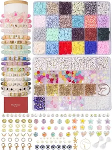 DIY Beading Kit, 24 Color Clay Beads & Letter Beads & Elastic Thread, Jewelry Making Kit for Bracelet Necklace Earrings Pendant