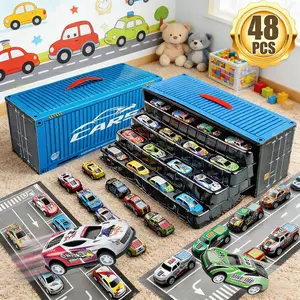 48PCS Pull-Back Car Toy Set with Storage Truck – Race Car Collection Playset, Portable Organizer Box, Interactive Toy Cars for Kids Boys Girls, Educational STEM Toy, Travel-Friendly Play
