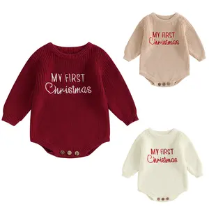 My First Christmas Baby Outfit Girl Boy Christmas Sweater Bubble Romper Long Sleeve Jumpsuit Fall Winter Outfit