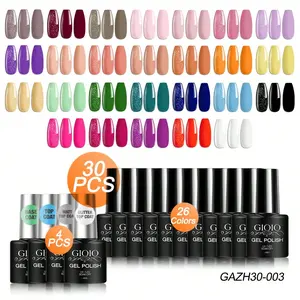 GIOIO 30 Piece Gel Nail Polish Set Various Color UV Soaking Gel Nail Polish with Base Coat Matt GlitterTop Coat Gel Suitable for Beginners UV Gel Manicure Spring Summer Autumn and Winter Every Day or Holiday Party DIY Nail Art Gel Polish Light