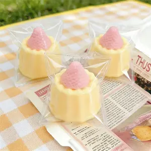 Yellow Pudding Strawberry Squeeze Toy - Comfortable, soft, and slow-rebound squishy toy, perfect as a desktop decoration, a great stress-relief toy, and a prop for pranking friends