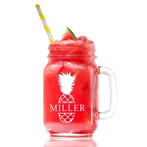 Personalized Mason Jar Glass, Pineapple Mason Glass, Split Monogram Mason glass, Personalized Mason Jar Christmas Gift, Engraved Mason Glass