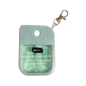 Moisturizing Liquid Hand Sanitizer - 1.15 fl oz Single Item, Moisturizing Formula, Glittery Cover, Metal Clip, Sugared Pistachio Fragrance, Limited Edition, Portable for Purse/Backpack/Keychain, Daily Use for Adults
