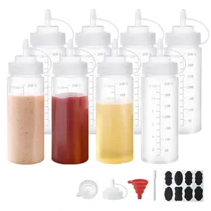 8 Pack 12 oz Squeeze Condiment Bottles Set – Plastic Squirt Bottles with Cap Lids for Oil, Icing, Sauces, Liquids – Includes 1 Silicone Funnel, 8 Chalk Labels & 1 Pen tiktokshopspringglowup,summervibes